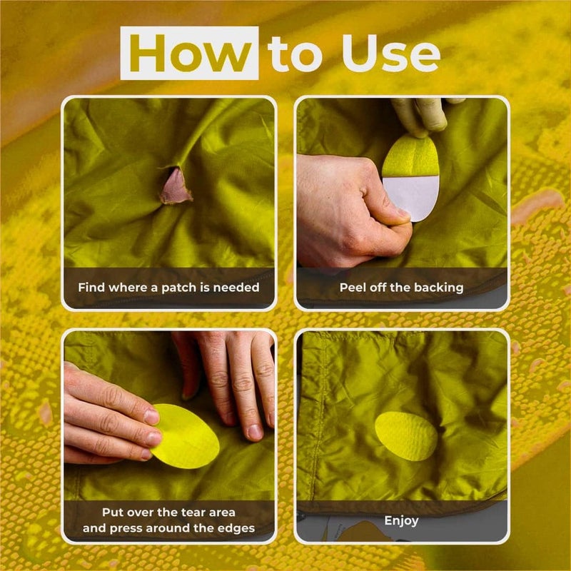 aZengear Repair Patches for Jackets, Tent, Shoe Toe, Air Mattress, Inflatables, PVC Gear - Waterproof, Self-Adhesive, Tear-Cold-Heat-Resistant, Down Puffer Coat (11Pcs, Yellow) - Image 2